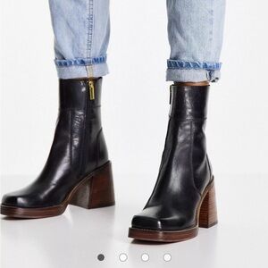 ASOS DESIGN Region Leather mid-heel boots in black Size 9